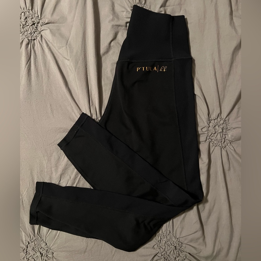 P'tula Black Leggings with Gold Logo